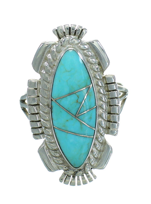 Turquoise And Genuine Sterling Silver Jewelry Ring Size 6-3/4 RX86962